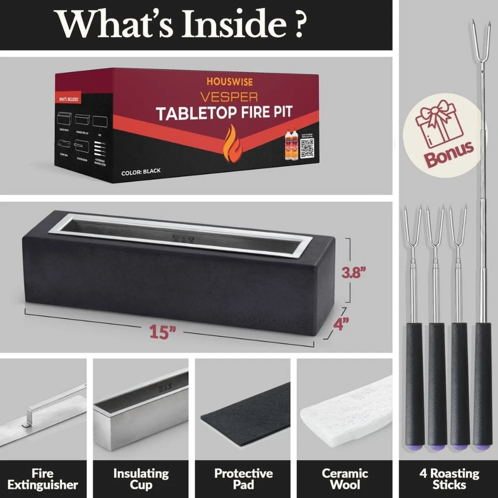 Houswise Vesper 15-Inch Rectangular Table Top Ethanol Fire Pit 8 Houswise Vesper 15-Inch Rectangular Table Top Ethanol Fire Pit - Image 8